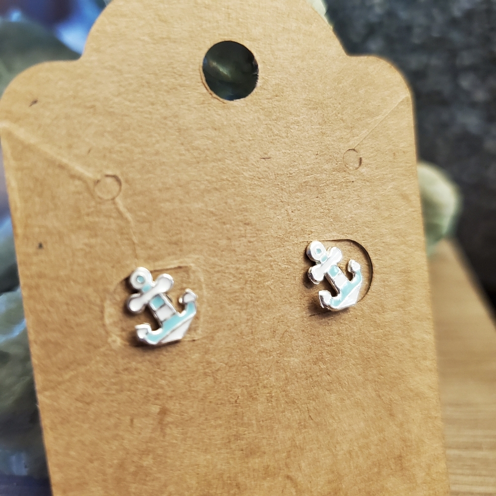 Sterling 925 Anchor Stud earrings. Enamel